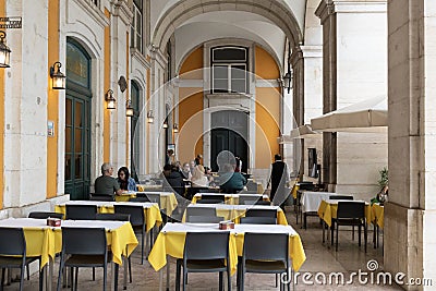 Martinho Da Arcada, the oldest restaurant in Lisbon. Customers being served meals Editorial Stock Photo