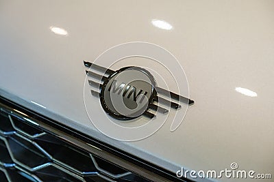 MINI electric car logo emblem close up Editorial Stock Photo