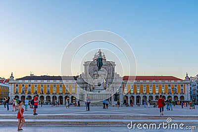 LISBON, PORTUGAL, MAY 29, 2019: People are passing Praca do Commercio square in Lisbon, Portugal Editorial Stock Photo