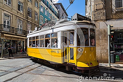 Lisbon, Portugal - May 18, 2017: Typical old tram in Lisbon, Portugal Editorial Stock Photo