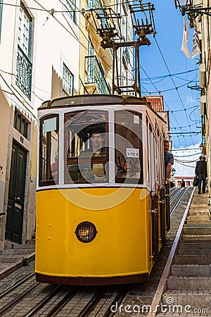 Lisbon, Portugal - May 18, 2017: Typical old tram in Lisbon, Portugal Editorial Stock Photo