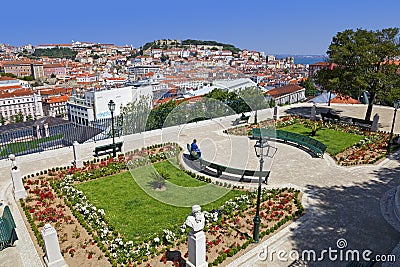 Lisbon, Portugal - Miradouro de Sao Pedro de Alcantara viewpoint Editorial Stock Photo