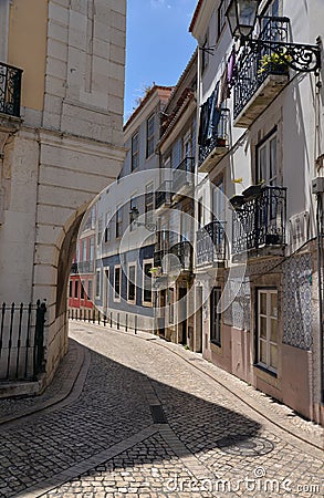 Lisbon, Portugal. Narrow street in the Bairro Alto quarter Stock Photo