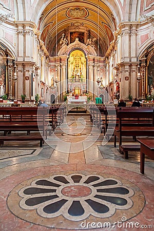 Baroque marble stone inlay in decorating the floor in Santo Antonio de Lisboa Church Editorial Stock Photo