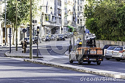 Lisbon, Portugal - 30 October 2020: A pick up truck stopped at the traffic lights in Lisbon downtown, Portugal Editorial Stock Photo