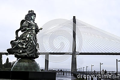 Replica of the Statue of Queen Catherine of Braganza in Lisbon Editorial Stock Photo