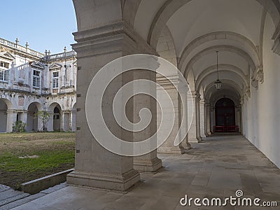Lisbon, Portugal, October 24, 2021: View of Courtyard of Convento de Nossa Senhora da Graca with white archway colonnade Editorial Stock Photo