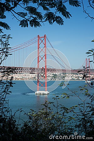 panorama of the famous 25th April suspension bridge on the tage river Editorial Stock Photo