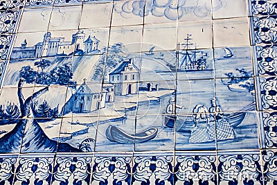 Lisbon, Portugal: street tiles with Portuguese maritime motifs in Alfama quarter Stock Photo