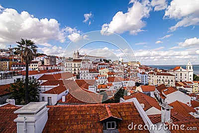 Lisbon, Portugal town skyline at the Alfama. Editorial Stock Photo