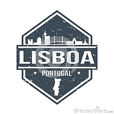 Lisbon Portugal Travel Stamp. Icon Skyline City Design Vector. Seal Passport Mark. Vector Illustration