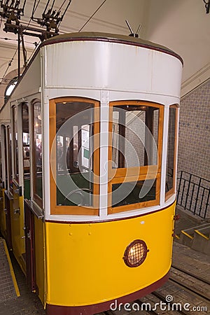 Lisbon, Portugal yellow funicular tram Stock Photo