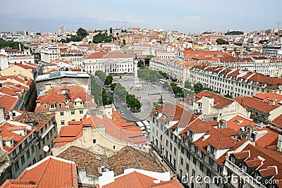 Lisbon and Rossio Square from the Santa Justa Lift Editorial Stock Photo