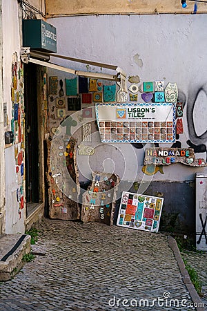 Lisbon's Tiles handicraft shop in Lisbon, Portugal Editorial Stock Photo