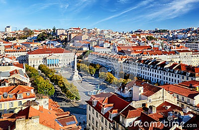 Lisbon skyline from Santa Justa Lift, Portugal Editorial Stock Photo