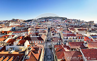 Lisbon skyline from Santa Justa Lift, Portugal Stock Photo