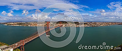 Lisbon and 25th of April Bridge - Portugal Stock Photo