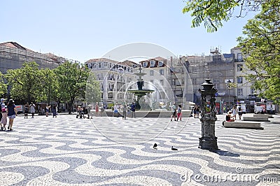 Lisbon, 18th july: Fountain from Praca do Rossio in Lisbon Editorial Stock Photo