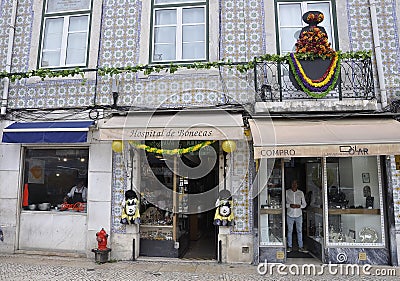 Lisbon, 16th July: Hospital Bonecas Headquarters from Praca Figueira Square in Baixa in Lisbon Editorial Stock Photo