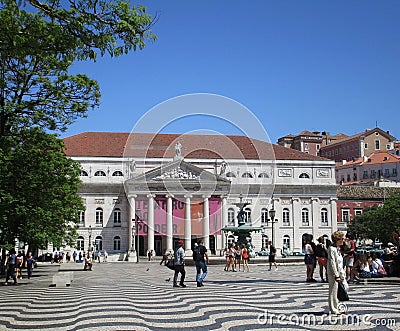 Lisbon, 18th july: National Theatre D Maria II Building from Praca do Rossio in Lisbon Editorial Stock Photo