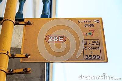 Lisbon tram 28 sign Editorial Stock Photo