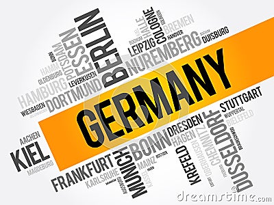 List of cities in Germany, word cloud collage, travel concept background Stock Photo