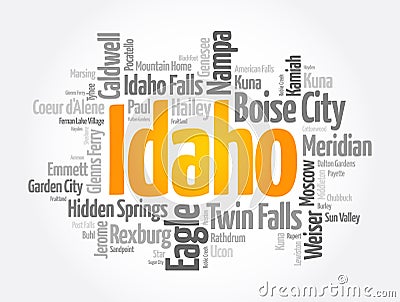List of cities in Idaho USA state, word cloud concept background Stock Photo