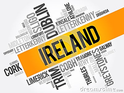 List of cities in Ireland word cloud collage, business and travel concept background Stock Photo