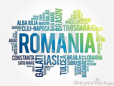 List of cities in Romania word cloud collage, business and travel concept background Stock Photo