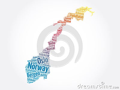 List of cities and towns in Norway, map word cloud collage, business and travel concept background Stock Photo