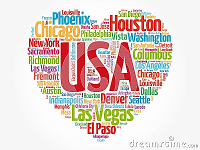 List of cities and towns in USA Stock Photo