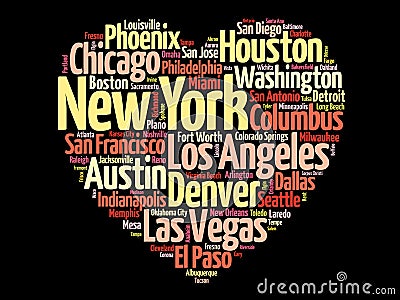 List of cities and towns in USA Stock Photo