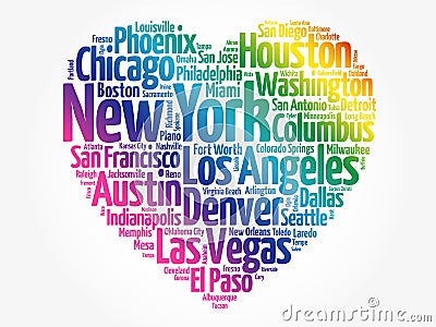 List of cities and towns in USA Stock Photo