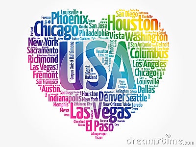 List of cities and towns in USA Stock Photo