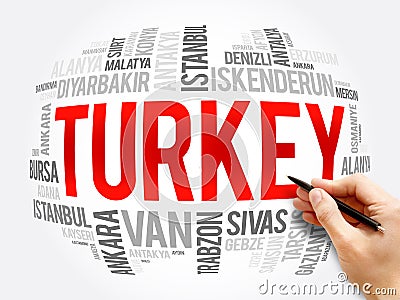 List of cities in Turkey word cloud collage Stock Photo