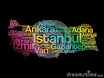 List of cities in Turkey word cloud Stock Photo