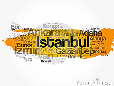 List of cities in Turkey word cloud map Stock Photo