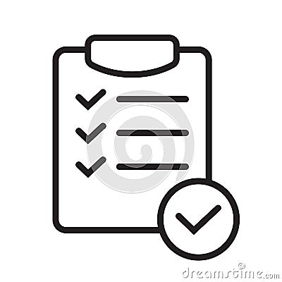 List confirmation icon in line style. Confirm list, check list, approve form icon. Vector Illustration