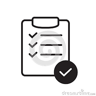 List confirmation icon in line style. Confirm list, check list, approve form icon. Stock vector illustration. Vector Illustration