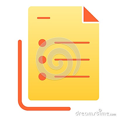 List flat icon. Questionnaire document vector illustration isolated on white. Checklist with points gradient style Vector Illustration