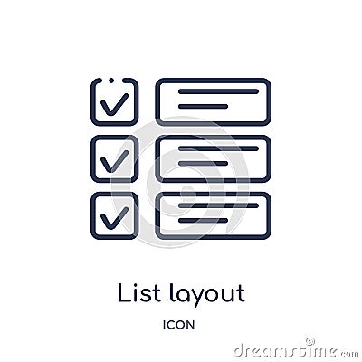 list layout with check boxes icon from user interface outline collection. Thin line list layout with check boxes icon isolated on Vector Illustration