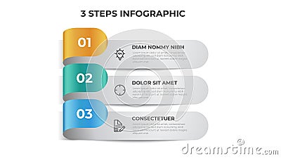 List layout with 3 points of steps diagram, infographic element template vector Vector Illustration