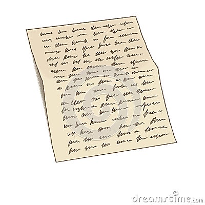 List of paper with handwriting. Handwritten letter. Old fashioned letter. Calligraphy. Stock Photo