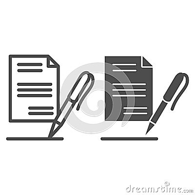 List paper and pen line and glyph icon. Contract record, report, document signing symbol, outline style pictogram on Vector Illustration