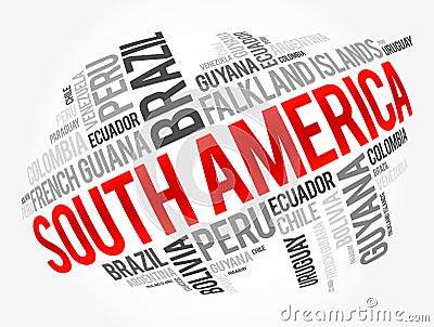 List of South American countries, word cloud collage, business and travel concept Stock Photo