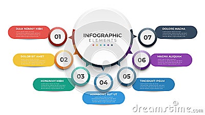 7 list of steps, layout diagram with number of sequence, circular infographic element Stock Photo