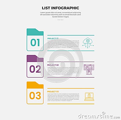 list vertical stacked process infographic outline style with 3 point template with calendar style with line separator for slide Stock Photo