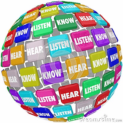 Listen Hear Know Words Tiles Globe Pay Attention Learn Education Stock Photo