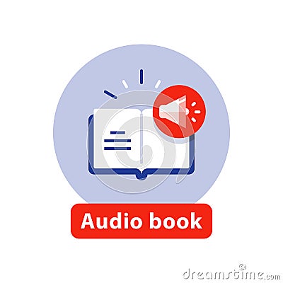 Listen literature, audio book flat icon, opened book, vector illustration Vector Illustration