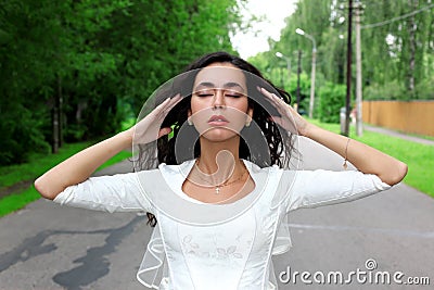 Listen silence - Bride in white dress Stock Photo